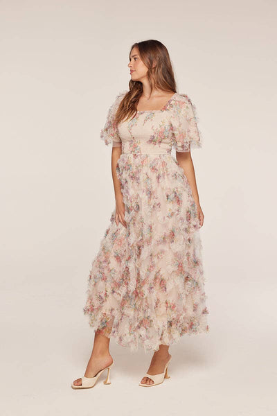 Ruffle Floral Maxi Dress: Peach / S - Lulu Bella Boutique