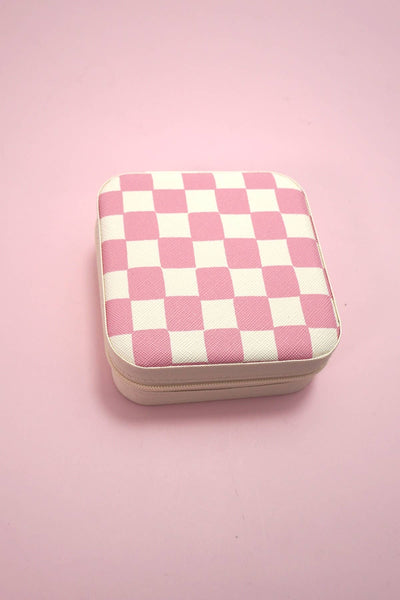 JEWELRY ORGANIZER TRAVEL BOX CASE: CHECKER PINK