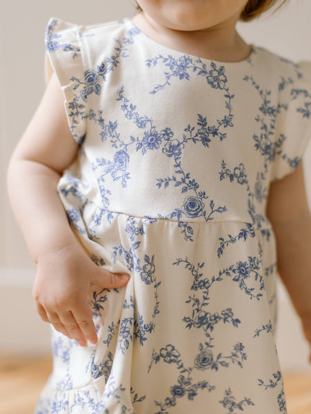 Organic Baby & Kids Tilly Tiered Dress - Serena Floral/Rain: 4T - Lulu Bella Boutique