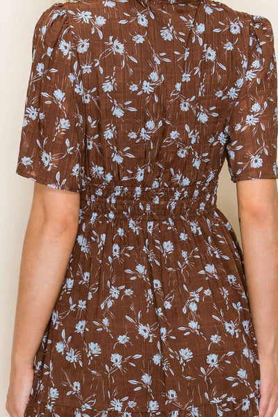 Ditsy Floral Tiered Midi Dress: Brown