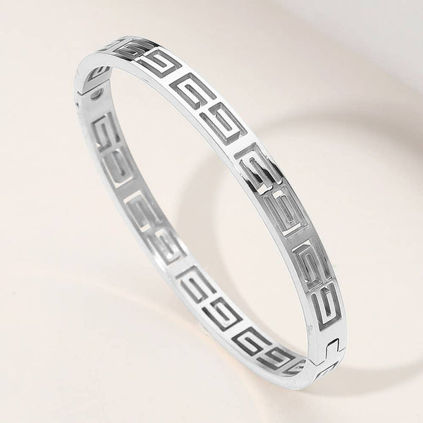 Stainless Steel Geometric Cutout Hinged Bangle Bracelet: Yellow Gold - Lulu Bella Boutique