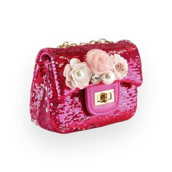 B1301 Floral Appliques Sequin Purse (5 Colors): Purple