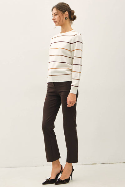 DOUBLE LAYERED LOOK  STRIPE SWEATER TOP : IVORY