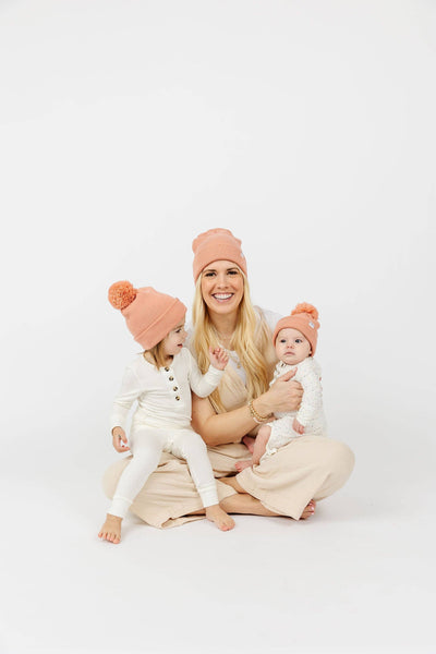 Beanie with Pom - Salmon Pink: Child/Adult