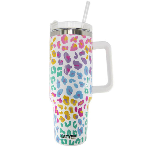 Pastel Leopard Tumbler Cup with Drinking Straw: Pastel