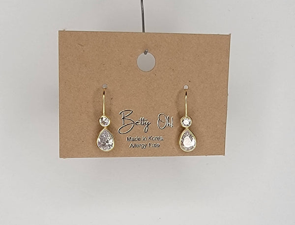 CUBIC ZIRCONIA FISH HOOK EARRINGS.: GOLD