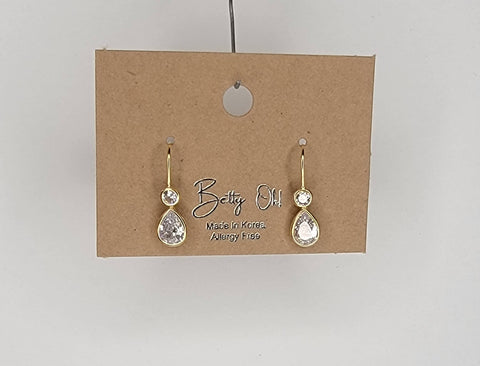 CUBIC ZIRCONIA FISH HOOK EARRINGS.: GOLD