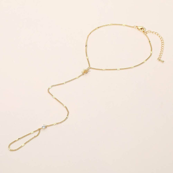 Delicate Flower Charm Accent Hand Chain Bracelet: Clear,Rhodium - Lulu Bella Boutique