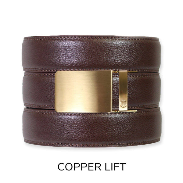 Espresso Leather Rachet Belt & Buckle Set: Gun Metal - Lulu Bella Boutique