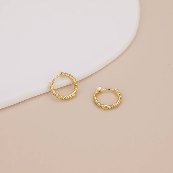 E033 gold hoop earrings, paved earrings, silver earrings: Silver