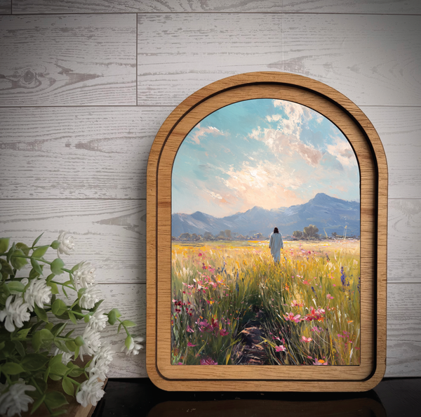 Arch Frame Art Jesus Christ Christian Hug | Wood & Canvas: Small - Lulu Bella Boutique