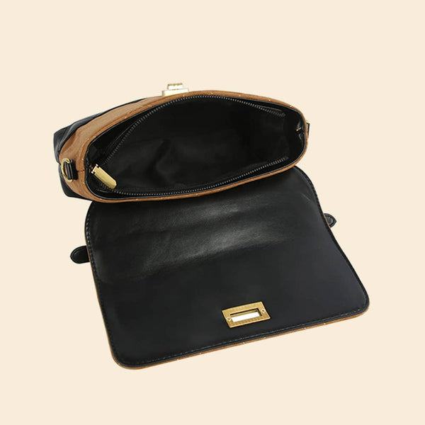 Leather Quilt Flap Satchel: BR