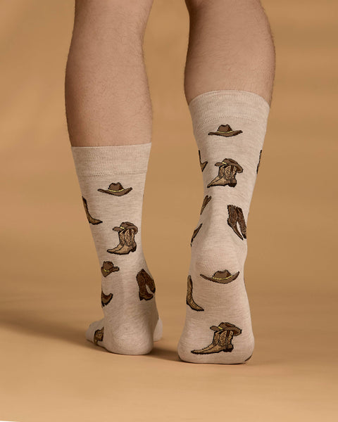 Cowboy Boots Men`s Bamboo Crew: Ivory Heather / 10-13