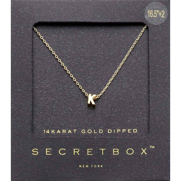 SECRET BOX_14K Gold Dipped Initial Monogram Pendant Necklace: ~K~ - Lulu Bella Boutique