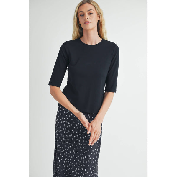 ELBOW SLEEVE KNIT TOP: Black - Lulu Bella Boutique