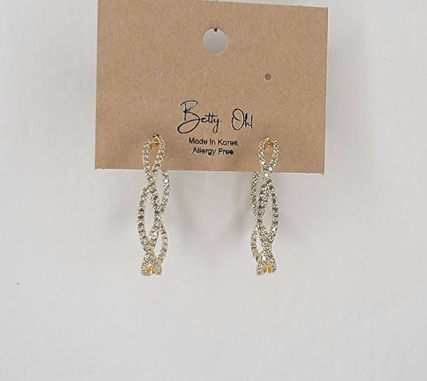 BRAIDED CZ HOOP EARRINGS.: GOLD - Lulu Bella Boutique