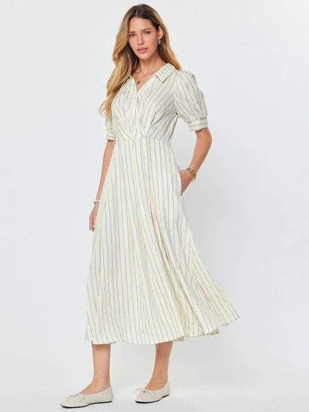 Striped Button Down Maxi Dress: Ivory Blue / XS - Lulu Bella Boutique