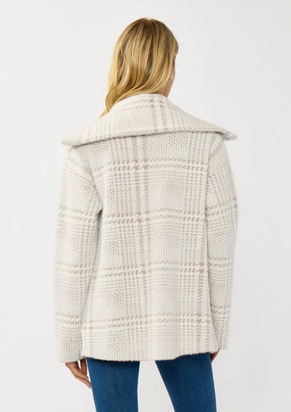 Plaid Button-Up Sweater Jacket: CREAM/TAUPE