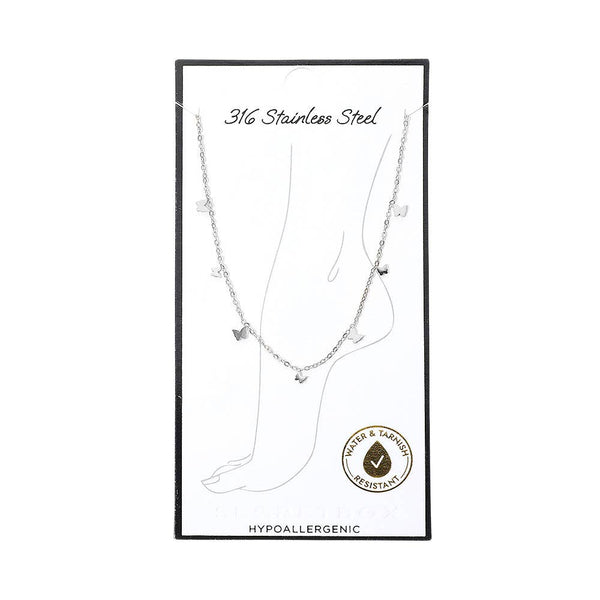 SECRET BOX_Stainless Steel Butterfly Charm Station Chain Anklet: Gold - Lulu Bella Boutique