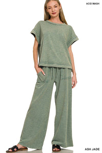 Washed Slub Short Sleeve Tee & Long Pants - Lulu Bella Boutique