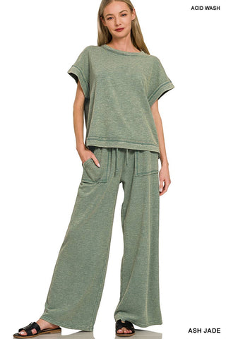 Washed Slub Short Sleeve Tee & Long Pants - Lulu Bella Boutique