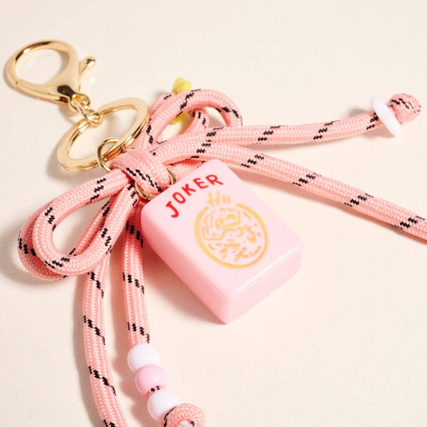 7 Inch Mahjong Joker Tile Cord Keychain Bag Charm: Pink / ONE