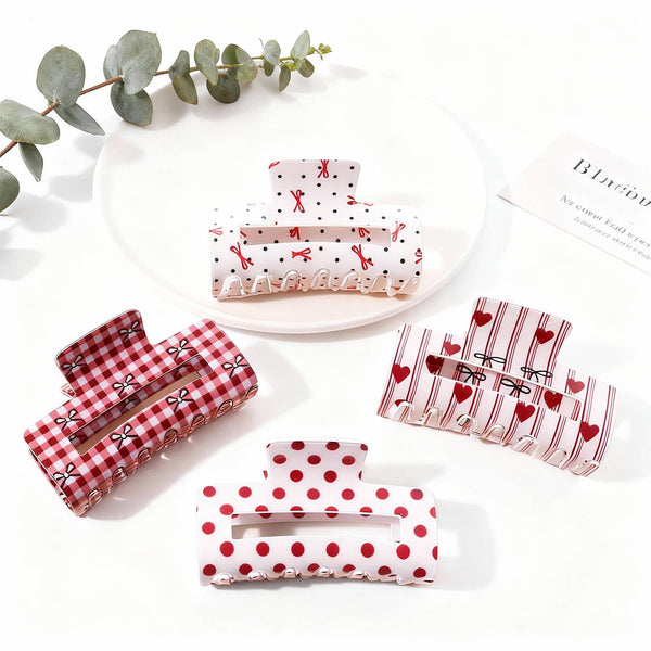 Cute Polka Dot & Checkered Hair Claw Clip: Love - Lulu Bella Boutique