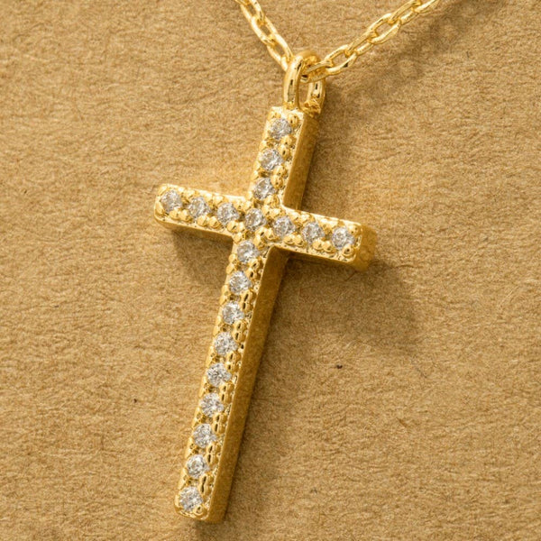 Gold Dipped Cz Pave Cross Pendant Necklace: G - Lulu Bella Boutique