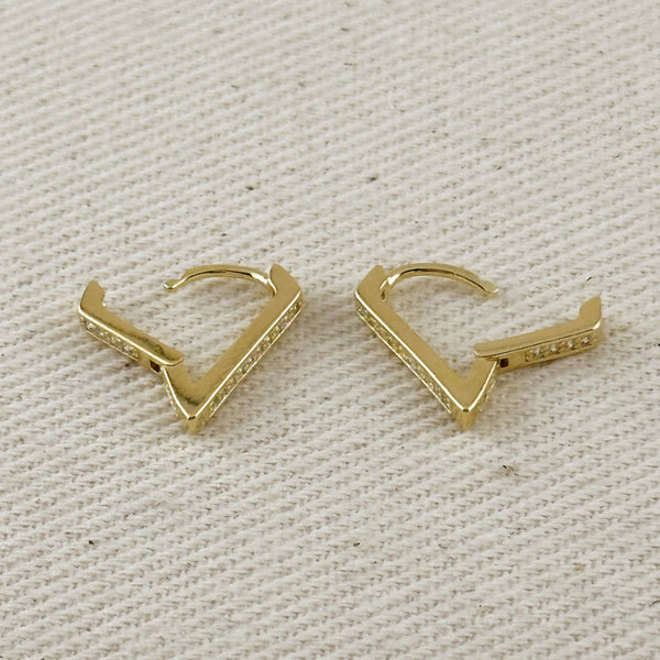 18k Gold Filled V Shape CZ Clicker Hoop Earrings - Lulu Bella Boutique