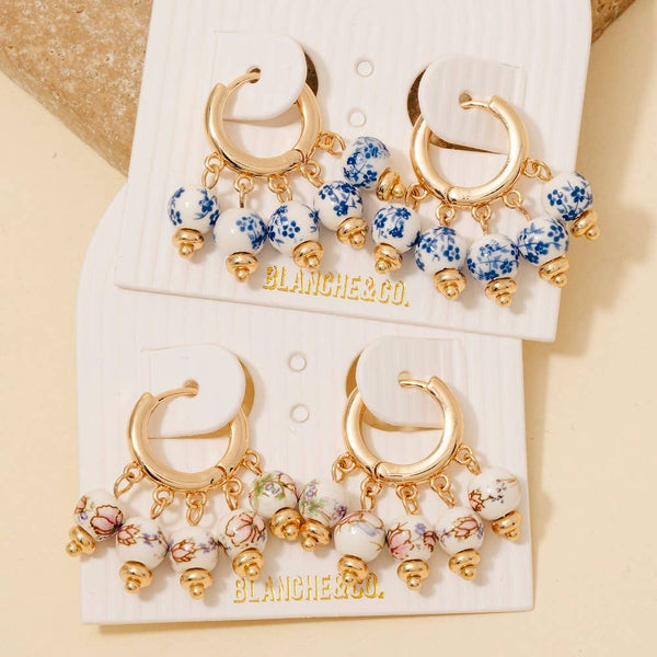 Floral Ceramic Bead Fringe Hoop Earrings: GPK - Lulu Bella Boutique
