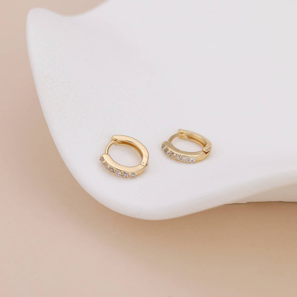 E162 paved huggie hoop earring, huggie earring, paved hoop: Yellow Gold