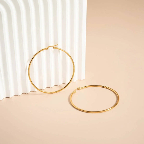 18K Gold PVD Stainless Steel Round Tube Hoop Earrings: Gold / 60mm