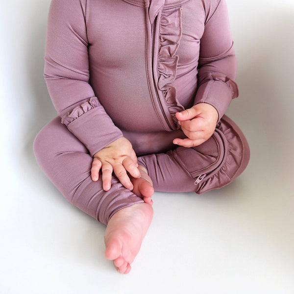 Bamboo Baby Pajama Sleepies Little Baby Ruffle Zip Kate Mauve: Newborn