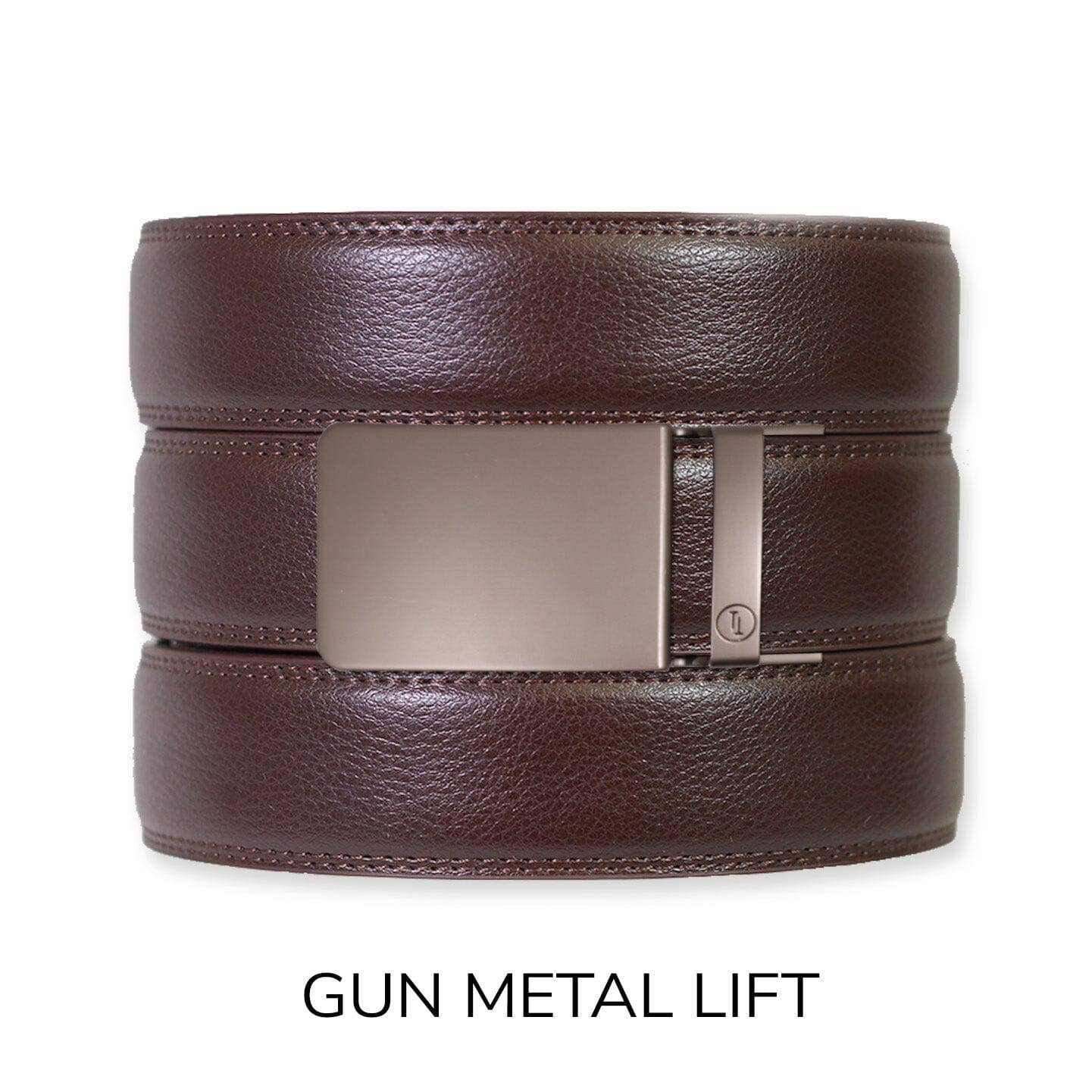 Espresso Leather Rachet Belt & Buckle Set: Gun Metal - Lulu Bella Boutique