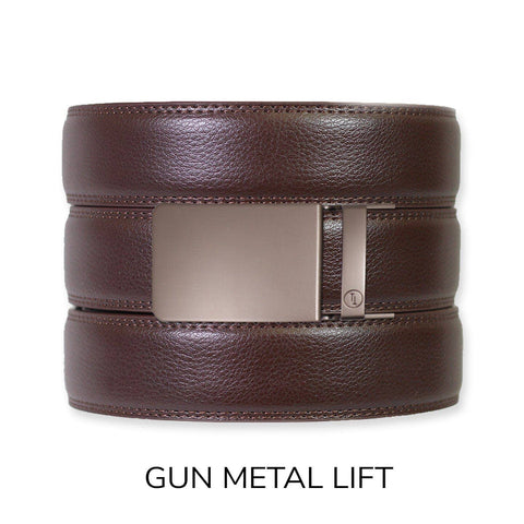 Espresso Leather Rachet Belt & Buckle Set: Gun Metal - Lulu Bella Boutique