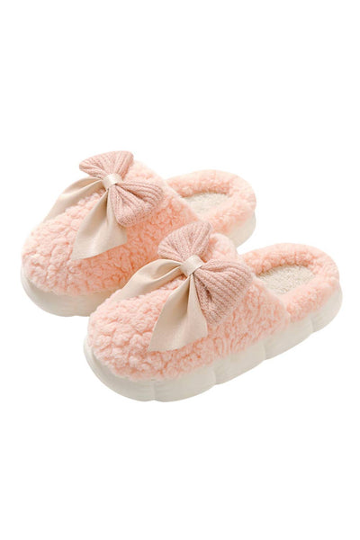 Bowknot Applique Plush Winter Slippers | US6-9.5: As shown / Standard / US7 (CN38)