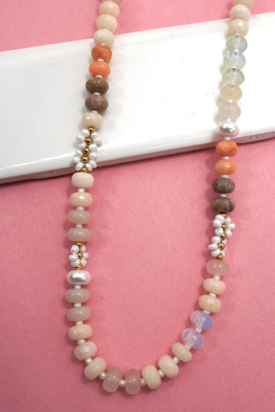 NATURAL STONE AGATE GLASS STAINLESS STEEL NECKLACE |80N92044: A - Lulu Bella Boutique