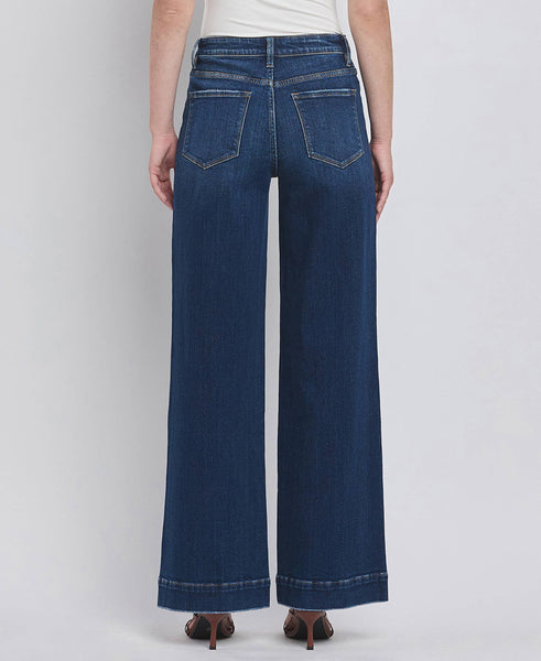 HIGH RISE PATCH POCKET TROUSER  HEM WIDE JEANS F5764D: DARK DENIM / 24 - Lulu Bella Boutique