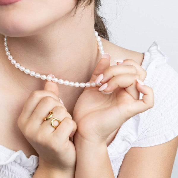 18K Gold PVD Freshwater Pearl Beaded Necklace: Gold