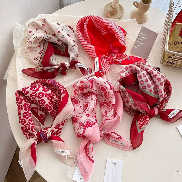 Red Passion Floral Bandana Square scarf - Lulu Bella Boutique