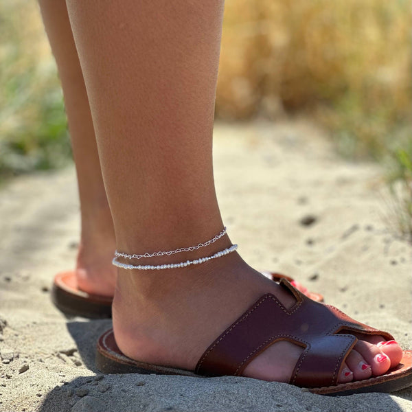 Pearl and Silver Bead Anklet - Lulu Bella Boutique