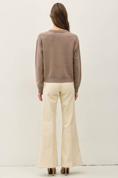 V-NOTCH STITCH CREW NECK SWEATER : MOCHA
