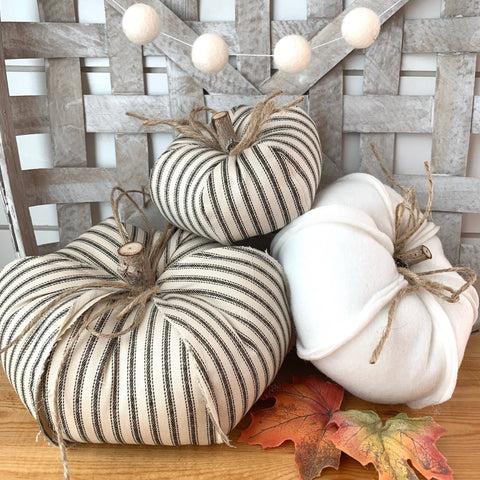 3 Pc. Farmhouse Rustic Fabric Pumpkin Set - Lulu Bella Boutique