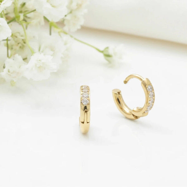 14K Gold Filled PLUS CZ Stone Huggie Earrings: Gold