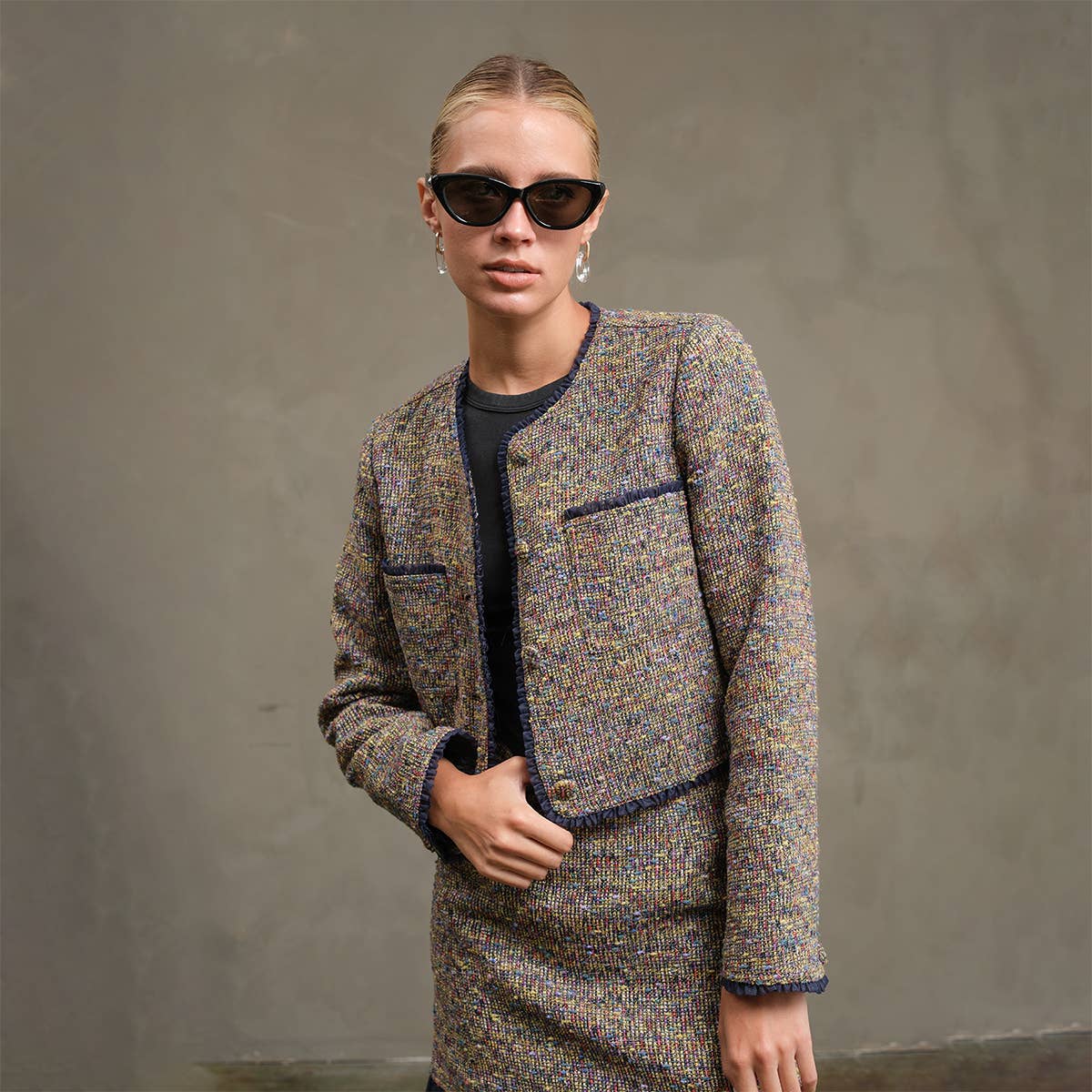 Tweed Jacket With Organza Trim: MULTI