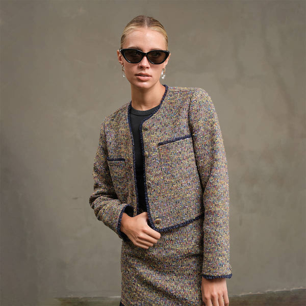 Tweed Jacket With Organza Trim: MULTI