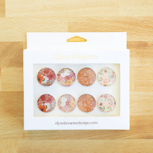 Glass Magnets, Box Set of 8 Floral Magnets: Fall Tones