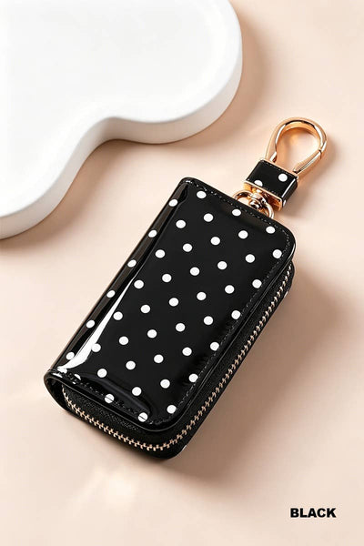 Polka Dot PVC Key Case Keychain: BLACK