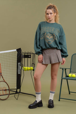 TENNIS CLUB EMBROIDERED LONG SLEEVE KNIT: HUNTER GREEN