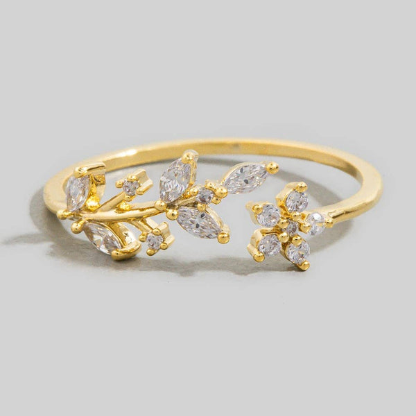 Delicate Rhinestone Leaf Open Ring: G - Lulu Bella Boutique